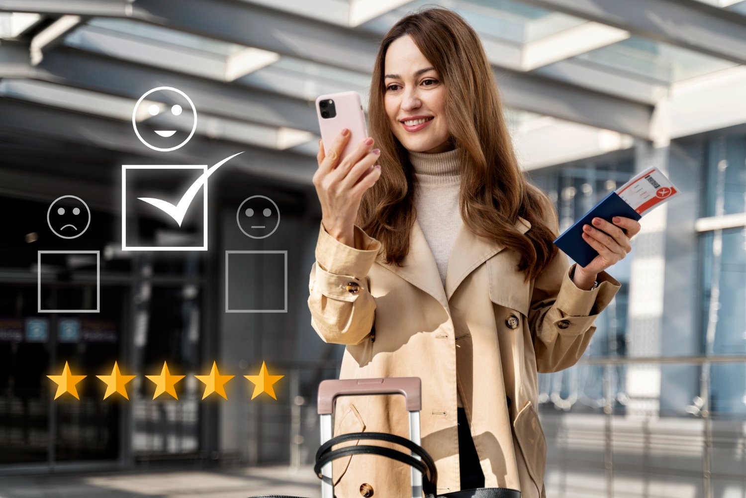 A woman reading online reviews in India